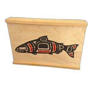 Vintage Wood Salmon Box North West Fish Sliding Lid Stash Box